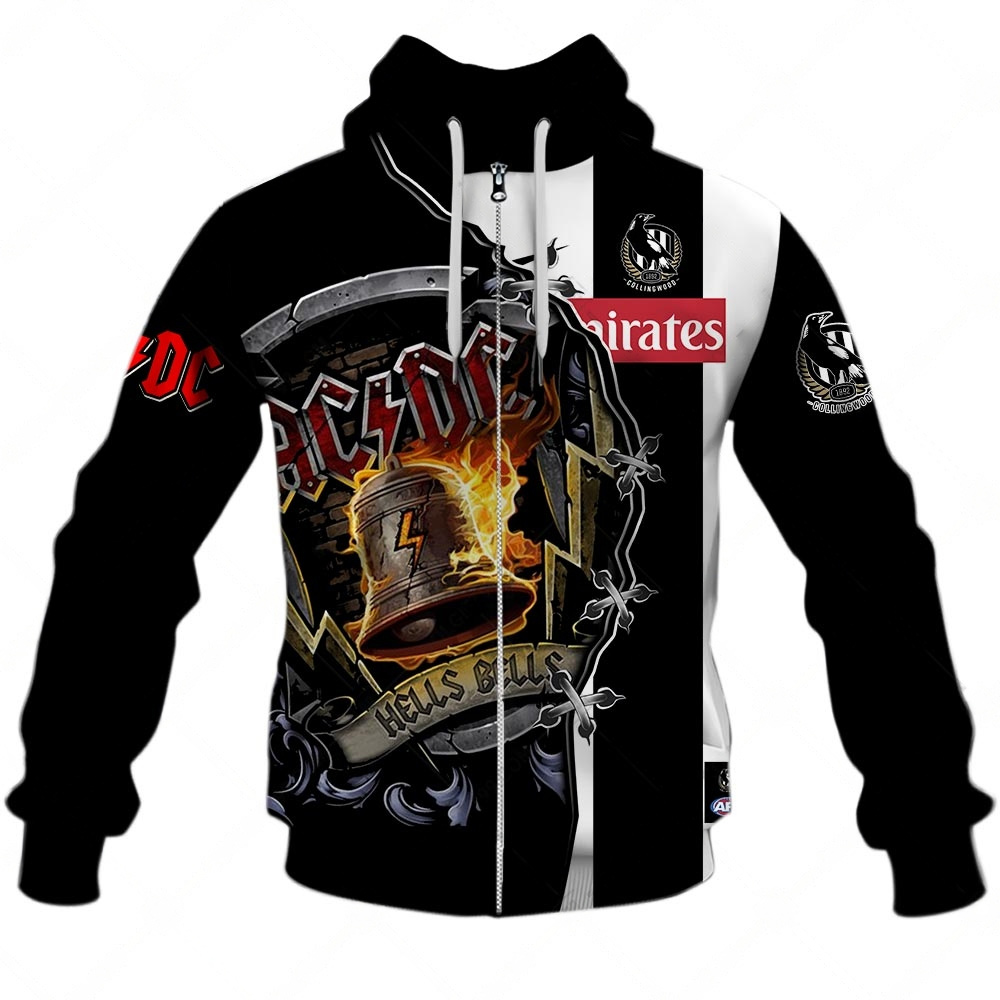 AFL Collingwood Magpies AC/DC Mix Custom Name Number 2023 Home Guernsey Zip Up Hoodie
