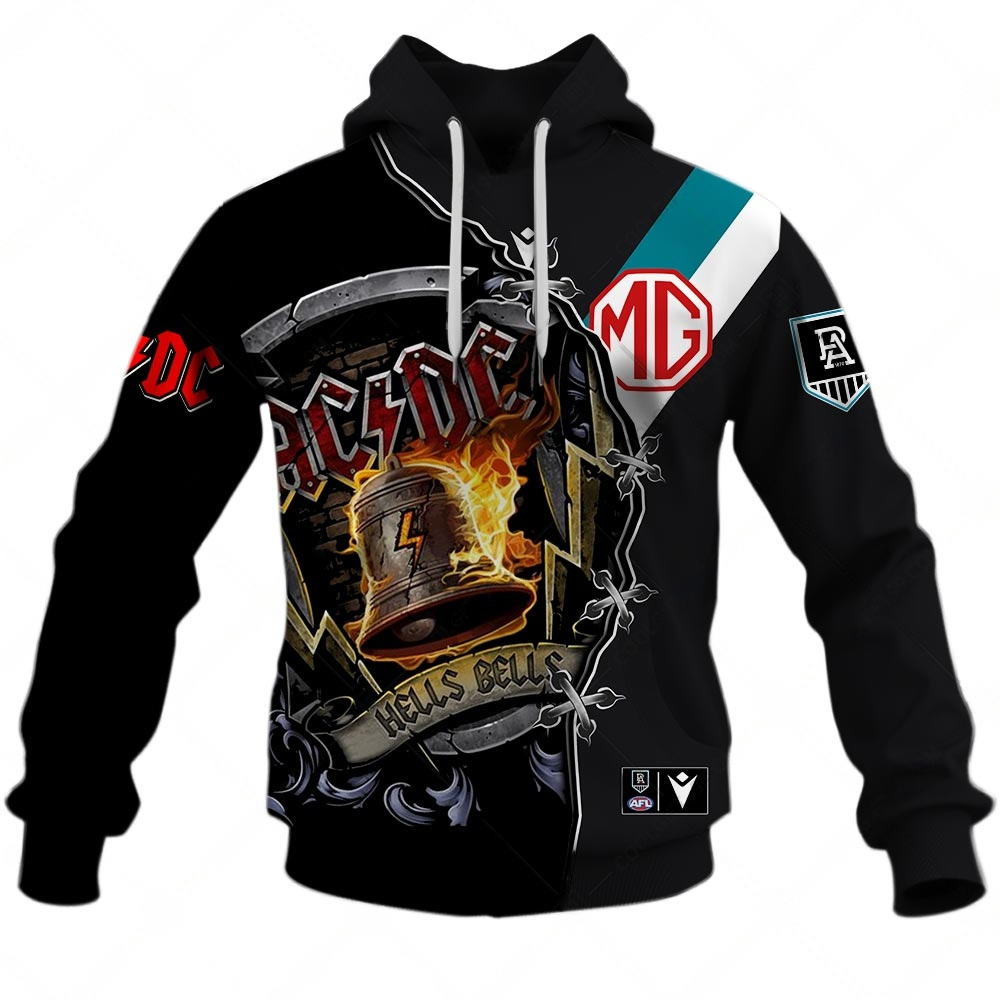 AFL Port Adelaide AC/DC Mix Custom Name Number 2023 Home Guernsey Pullover Hoodie AFL Port Adelaide AC/DC Mix Custom Name Number 2023 Home Guernsey Pullover Hoodie