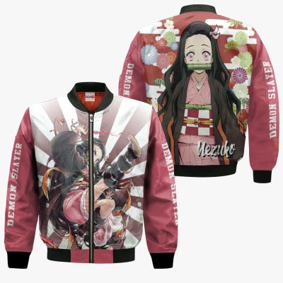 Tanjiro Kamado from Demon Slayer Bomber Puffer Jacket with Green Black Checkered Pattern and Water Breathing Sword Pose Design TS04 main image 1