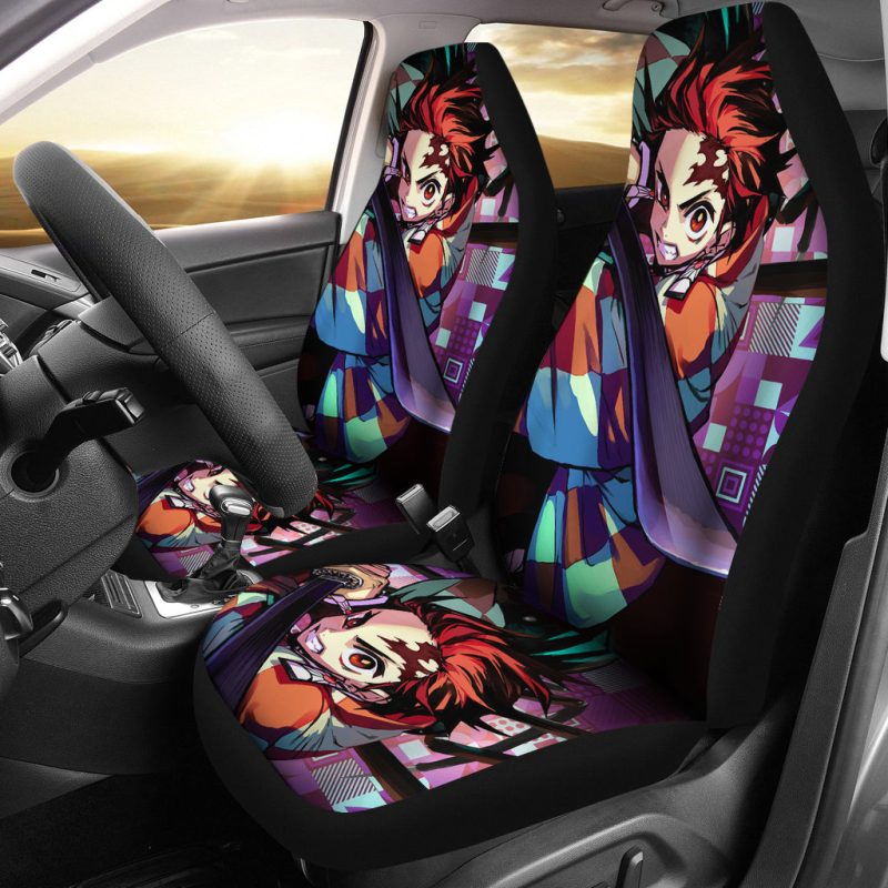 Kamado Siblings Demon Slayer Collage Design Back Car Seat Cover with Tanjiro and Nezuko in Scenic Background TS04