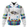 NFL Baltimore Ravens Custom Name Number Autism Awareness Zip Up Hoodie