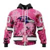 NFL Baltimore Ravens Custom Name Number Pink Breast Cancer Zip Up Hoodie