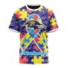 NFL Baltimore Ravens Custom Name Number Puzzle Autism Awareness T-Shirt
