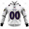 NFL Baltimore Ravens Custom Name Number White Road Jersey Zip Up Hoodie