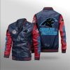 NFL Carolina Panthers Navy Red Leather Bomber Jacket