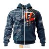 NFL Cincinnati Bengals Custom Name Number Navy Skull Camo Veteran Zip Up Hoodie