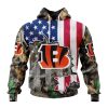 NFL Cincinnati Bengals Custom Name Number USA Flag Camo Realtree Pullover Hoodie