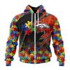 NFL Denver Broncos Custom Name Number Autism Awareness Design Zip Up Hoodie