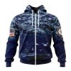 NFL Denver Broncos Custom Name Number Honor US Navy Veterans Zip Up Hoodie