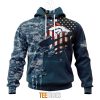 NFL Denver Broncos Custom Name Number Navy Skull Camo Veteran Pullover Hoodie