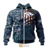 NFL Denver Broncos Custom Name Number Navy Skull Camo Veteran Zip Up Hoodie