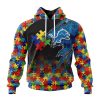 NFL Detroit Lions Custom Name Number Autism Awareness Design Pullover Hoodie
