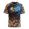NFL Detroit Lions Custom Name Number Autism Awareness Design T-Shirt