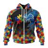 NFL Detroit Lions Custom Name Number Autism Awareness Design Zip Up Hoodie