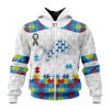NFL Detroit Lions Custom Name Number Autism Awareness Zip Up Hoodie