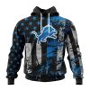 NFL Detroit Lions Custom Name Number Classic Grunge American Flag Pullover Hoodie