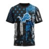 NFL Detroit Lions Custom Name Number Classic Grunge American Flag T-Shirt