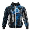 NFL Detroit Lions Custom Name Number Classic Grunge American Flag Zip Up Hoodie