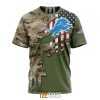 NFL Detroit Lions Custom Name Number Green Camo US Military T-Shirt