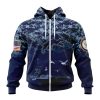 NFL Detroit Lions Custom Name Number Honor US Navy Veterans Zip Up Hoodie