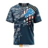 NFL Detroit Lions Custom Name Number Navy Skull Camo Veteran T-Shirt