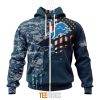 NFL Detroit Lions Custom Name Number Navy Skull Camo Veteran Zip Up Hoodie