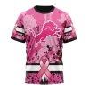 NFL Detroit Lions Custom Name Number Pink Breast Cancer T-Shirt
