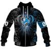 NFL Detroit Lions Custom Name Number Rose Dragon Zip Up Hoodie