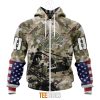 NFL Detroit Lions Custom Name Number Veteran Salute To Service Zip Up Hoodie