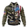 NFL Detroit Lions Custom Name Number Veterans Kneeling Soldier Pullover Hoodie