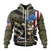 NFL Detroit Lions Custom Name Number Veterans Kneeling Soldier Zip Up Hoodie