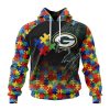 NFL Green Bay Packers Custom Name Number Autism Awareness Design Pullover Hoodie