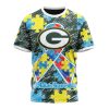 NFL Green Bay Packers Custom Name Number Puzzle Autism Awareness T-Shirt