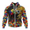 NFL Jacksonville Jaguars Custom Name Number Autism Awareness Design Zip Up Hoodie