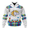 NFL Los Angeles Rams Custom Name Number Autism Awareness Zip Up Hoodie