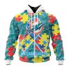 NFL Miami Dolphins Custom Name Number Puzzle Autism Awareness Zip Up Hoodie