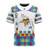 NFL Minnesota Vikings Custom Name Number Autism Awareness T-Shirt