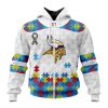 NFL Minnesota Vikings Custom Name Number Autism Awareness Zip Up Hoodie