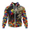 NFL New Orleans Saints Custom Name Number Autism Awareness Design Zip Up Hoodie