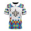 NFL New Orleans Saints Custom Name Number Autism Awareness T-Shirt