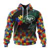 NFL New York Jets Custom Name Number Autism Awareness Design Pullover Hoodie