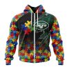 NFL New York Jets Custom Name Number Autism Awareness Design Zip Up Hoodie