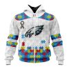 NFL Philadelphia Eagles Custom Name Number Autism Awareness Zip Up Hoodie