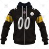 NFL Pittsburgh Steelers Custom Name Number Black Home Jersey Zip Up Hoodie
