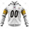 NFL Pittsburgh Steelers Custom Name Number White Road Jersey Zip Up Hoodie