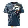 NFL Green Bay Packers Custom Name Number Navy Skull Camo Veteran T-Shirt