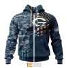 NFL Green Bay Packers Custom Name Number Navy Skull Camo Veteran Zip Up Hoodie