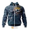 NFL Jacksonville Jaguars Custom Name Number Navy Skull Camo Veteran Zip Up Hoodie