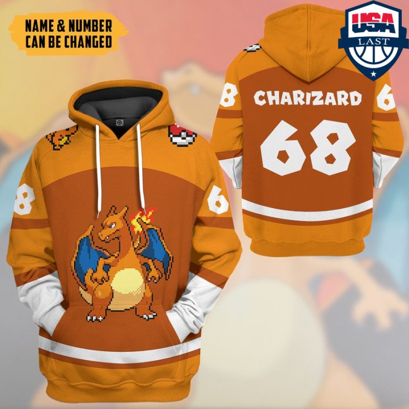 POKEMON Charizard Custom Name Number Sport Style Pullover Hoodie