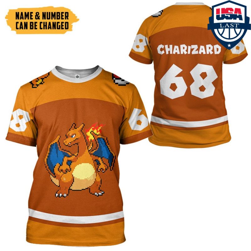 POKEMON Charizard Custom Name Number Sport Style T-Shirt